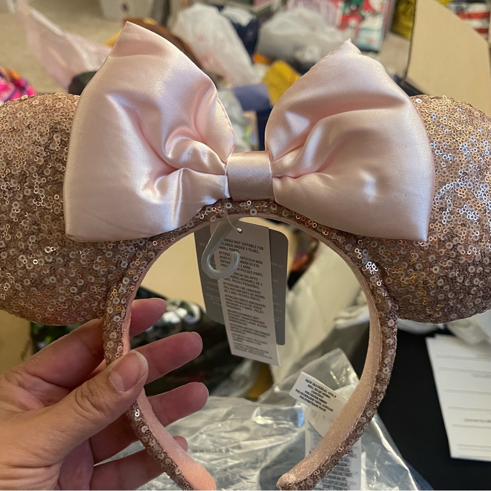 Minnie Mouse Sequin Ear Headband for Adults – Rose Gold & Pink